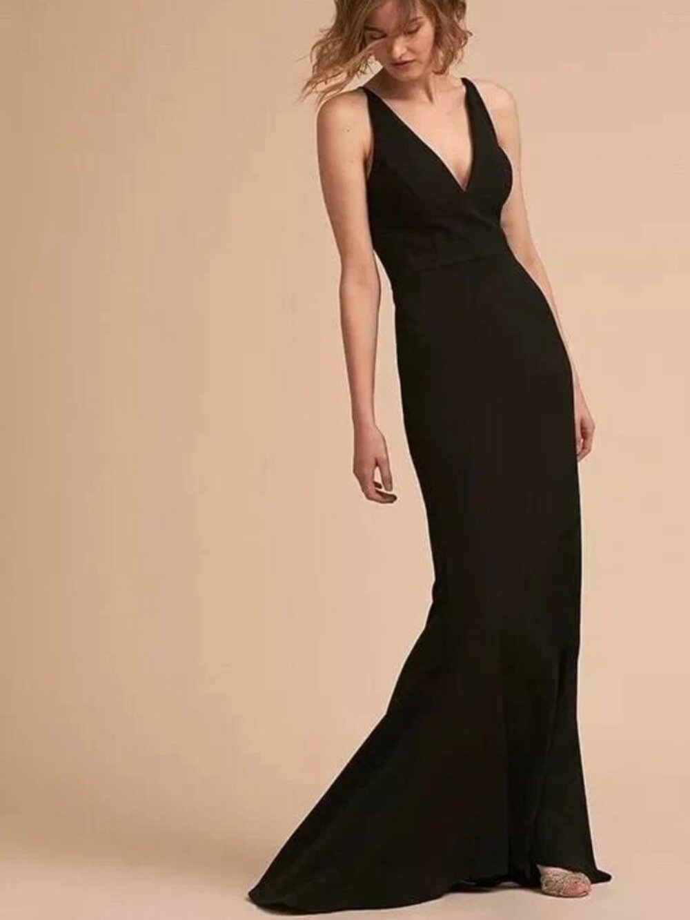 BHLDN Jones Gown Elegant Black V-Neck Maxi Evening Gown Size 4 Black Tie Formal